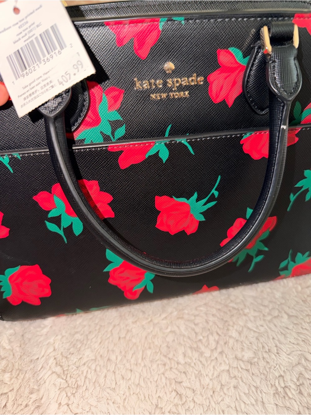 kate spade Black Satchel with Red Rose Print